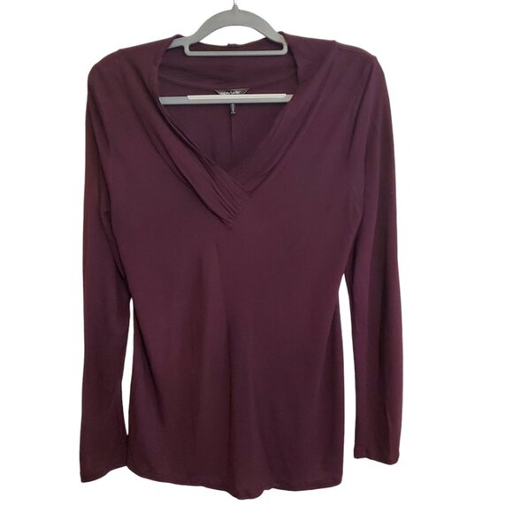 Daisy Fuentes Plum V-neck Long Sleeve Blouse 100% Rayon Large - Picture 1 of 13
